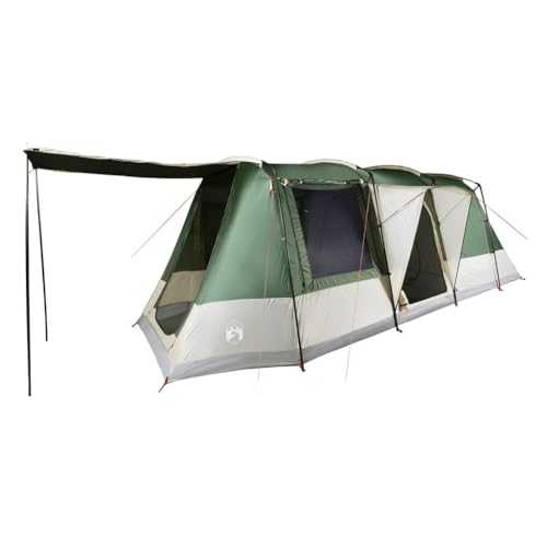 vidaXL Tunnel Camping Tent for 4-Person - Green, Waterproof with PU Coating, Easy Setup, Ventilated Mesh, Multiple Doors, Storage Space