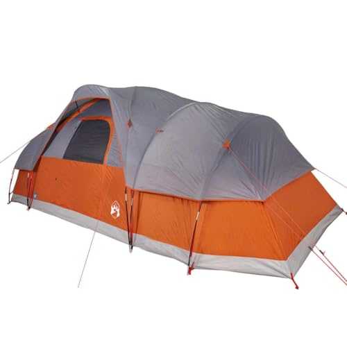 vidaXL Dome Family Tent - 11-Person, Grey/Orange, Waterproof, Detachable Rainfly, Ventilation, E-Port Access, Easy Setup