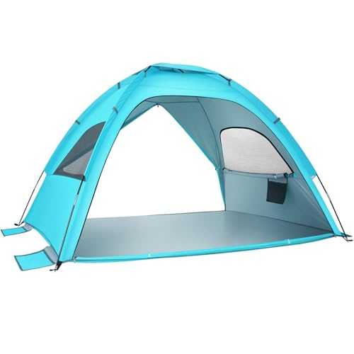 UKCOCO Large Family Beach Tent Double Door Pop up Sun Shelter 2-3 Person Camping Canopy 190t Polyester Portable Easy to Set up