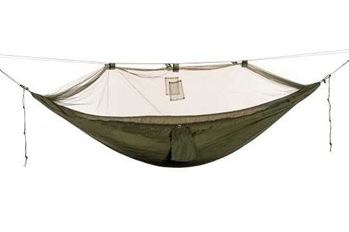 Snugpak Jungle Hammock WGTE with Integrated Mosquito Net - Nylon Material, Easy Setup Camping Hammock - Paracord Suspension System, Tree Protectors & Steel Carabiners - Includes Stuff Sack (Olive)