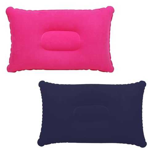 2PCS Ultralight Inflatable Camping Pillows Blow Up Pillow Travel Compact Neck Cushion Comfortable Ergonomic Air Pillow Neck Support for Outdoor Sunbed Bolster Camping Hiking Beach Fishing Blue Pink