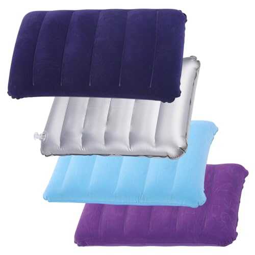 Xoeryoy 4Pcs Inflatable Pillow for Camping, Soft PVC Flocked Surface Blow Up Travel Pillow for Camping Holidays Fishing and Travel Comfort
