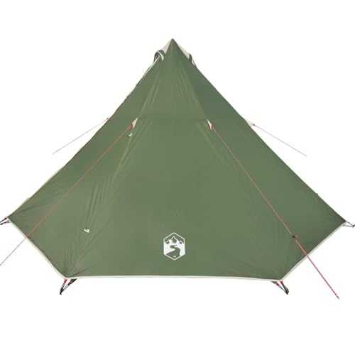 vidaXL Family Tent Tipi - 8-Person, Green, Waterproof, Polyester, PU Coated, 400x400x200 cm, Lightweight w/E-Port & Ventilation
