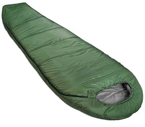 Amazon Basics Sleeping Bag for Cold-Weather Camping and Hiking, Lightweight, Mummy, Olive Green