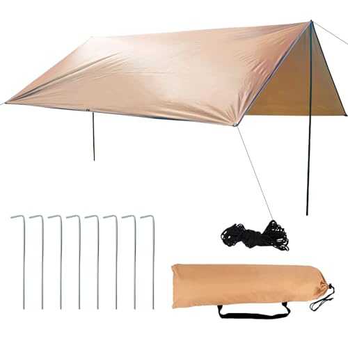 Tent Tarp Camping,3x3m Waterproof Rain Cover Fly UV Protection Rain Tent Tarp with 8 Wind Ropes 8 Aluminum Nails Groundsheet Ground Covering Lightweight Hammock for Camping Hiking Picnic