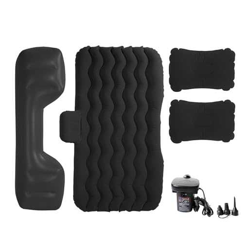 Car Air Mattresses, Inflatable Car Mattress for Back Seat of Cars, with Flocking Surface, Car Back Seat Airbed Mattress Sleeping Bed with Electric Air Pump for Camping, Hiking, Traveling (Black)