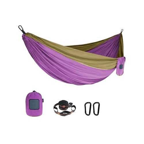 Durable Hammock 660 lb Capacity, Nylon Camping Hammock - Single Sizes w/Tree Straps and Attached Carry Bag - Portable for Travel/Backpacking/Beach/Backyard(H)