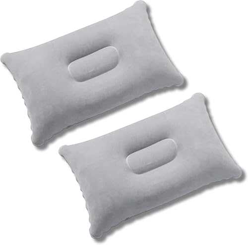 SUNGLITTER 2 PCS Inflatable Pillows for Camping, Inflatable Camping Pillows, Ultralight Travel Pillow, Compact Blow Up Pillow for Airplane, Beach, Fishing, Outdoor Camping - 36cm x 22cm, Grey