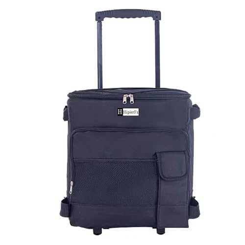 HipierFx Portable Cooler with Wheels and Handle Collapsible Rolling Cooler Leakproof Insulated Soft Cooler Bag for Beach Camping Patio Travel Outdoor Ball Fields (Black, 14x12.5x15in N)