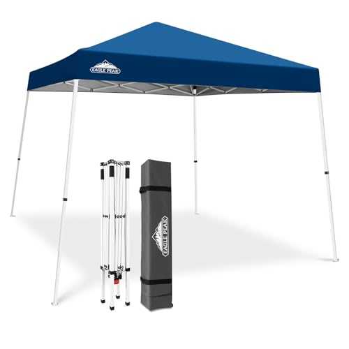EAGLE PEAK 3m x 3m Slant Leg Pop-up Canopy Tent Instant Outdoor Canopy Easy Set-up Folding Shelter (Red)