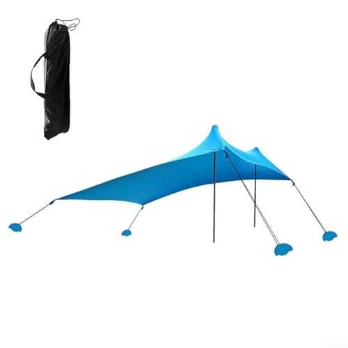 Hasaller 6.9ftx5.6ft Beach Tent Sun Shelter for 3-4 People Windproof Outdoor Canopy with 2Poles, 4 Sandbags, 2Foam Ball and Carry Bag Portable Family Sunshade for Camping Fishing Trip(Blue)