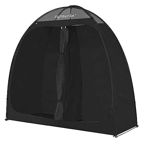'EighteenTek Camping Shower Tent Changing Room with Fixed Floor 2 Rooms and Doors Outdoor Pop Up Camping Toilet Portable Privacy Dressing Shelter with Carry Bag 83''x43''x80'''