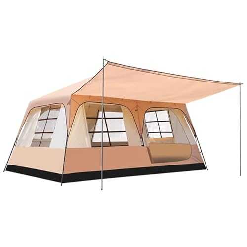 Family Camping Tent with Porch, Big 5-8 Man Automatic Yurt Tent with 3 Doors and 3 Windows, Waterproof Dome Tent for Outdoor Picnic Gathering