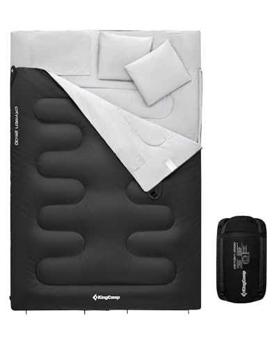 KingCamp Double Sleeping Bag Oxygen with 2 Pillows Queen Size & Extra-Large Rectangular Sleeping Bags for Adults 4 Seasons Waterproof Envelope Sleeping Bag for Camping Festivals Hiking Indoor Outdoor