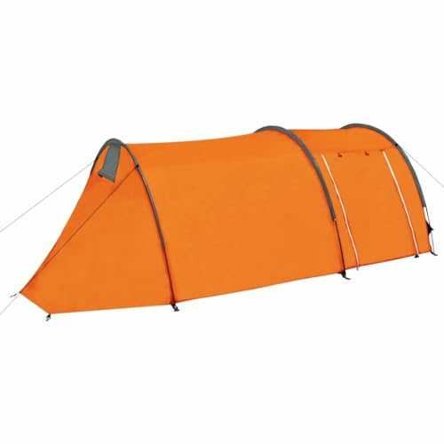 Waterproof Camping Tent 2~4 Persons Tunnel Tent for Camping Hiking Travel Fibreglass Poles Gray+Orange