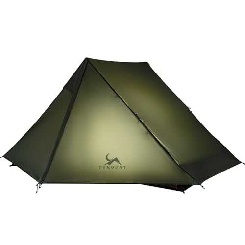 TOMOUNT 2 Person Pyramid Trekking Tent, Minimalist, Green, Waterproof PU3000 mm, 215 cm x 125 cm x 120 cm, 1500 g, 5 Min Assembly, Hiking, Camping