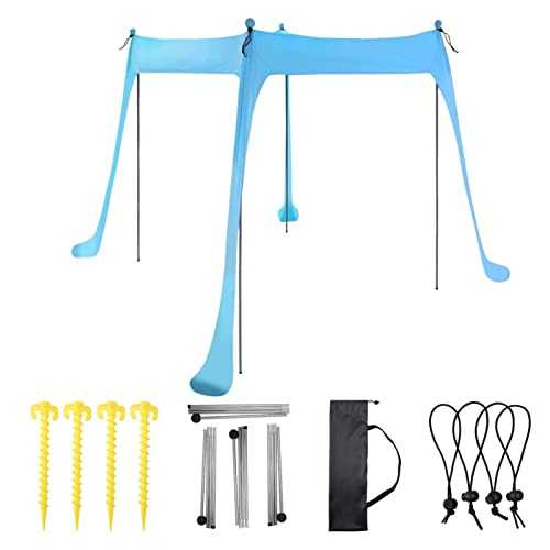 Sun Shelter - Beach Tent Sun Shade, Aluminum Beach Canopy | Pop-Up Sun Shelter with 4 Aluminum Poles, 4 plstic Ground Pegs, 4 Ties & 1 Carry Bag, 6-8 People Adjustable Canopy for Camping Hiking