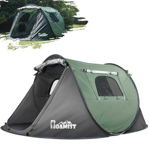 ROAMIST Tents for Camping, 2/3/4 Person Easy Pop Up Tents for Camping, Waterproof Windproof Automatic Setup Camping Tent with Extra Storage, 2 Doors Instant Family Tents for Hiking & Traveling