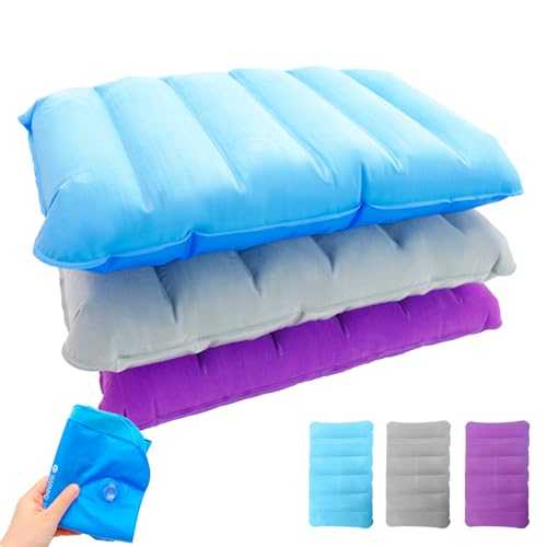 AMJKEJI Inflatable Camping Pillow, 3 Pcs Compressible InflatableTravel Pillows, Ultralight Blow Up Pillow for Adults Kids Camping Hiking Beach Travel Vacation