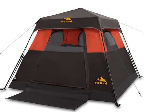 Toogh Camping Tent with Instant Setup, 4 Person Weatherproof Tent Easy Quick Set Up in 60 Seconds with Rainfly Backpack Tent for Family Camping & Hiking, Upgraded Ventilation， Center Height 66-inch