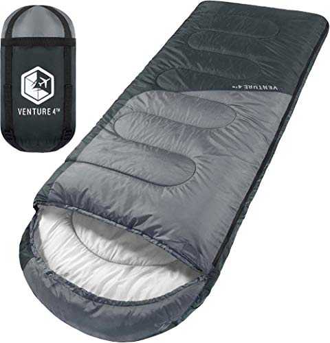 3-Season Sleeping Bag, Single, Regular Size - Lightweight, Comfortable, Water Resistant Backpacking Sleeping Bag for Adults & Kids - Ideal for Hiking, Camping & Outdoor Adventures – Black/Silver