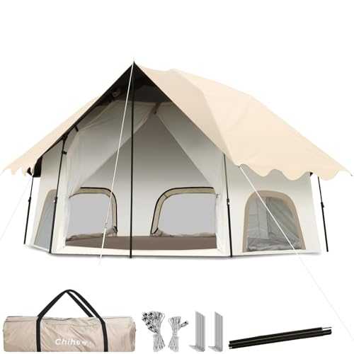 Chihee Camping Tents Pop-Up Stand-up Tent, Family Cabin Tent with Awning Porch 4-Person Outdoor Tent with Screen Room Large Capacity, Waterproof and Windproof, Easy Setup,Traveling Hiking Picnic