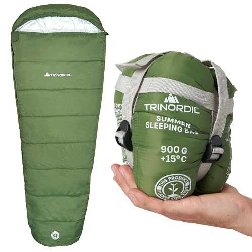 Trinordic Summer Lightweight Sleeping Bag – 900g, Extra Long with Anti-Snag Zipper – Compact & Ultralight Mummy Sleeping Bags for Adults, Camping Accessories for Hiking, Backpacking, & Bikepacking