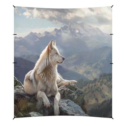 Camping Sun Shelters Wolf Lying on Mountain Top Beach Canopy 126 * 110.2in