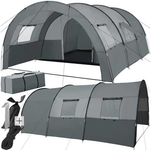 tectake® 6 Person Festival Tent - Large Family Tunnel Tent with UV 50+ Protection, Mosquito Net, Water Repellent - Lightweight Poles & Easy Assembly - Includes Awning & Carry Bag
