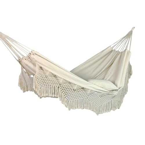 YIORYO Camping Hammock, Portable Camping Hammock for Outside, Heavy Duty 2 Person Hammock Bed for Tree, Beige with Tassels