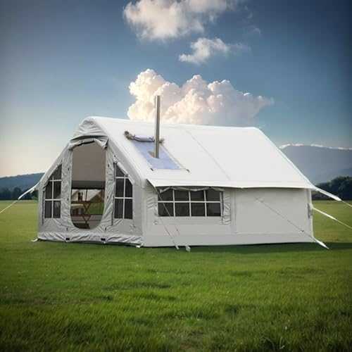 Luxury Inflatable Tent for 6-8 People with Pump 4 Season Air Cabin Tent with Stove Jack Family Camping Tent with Mesh Windows & Doors Outdoor Shelter