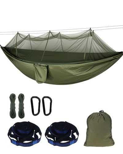 Camping Hammock with Mosquito Net, Super Lightweight 210T Parachute Nylon Hammock Camping, 2 Ropes for Easy Installation, Tree Straps, Portable Hammocks Tent Bag for Outdoor Hiking Travel
