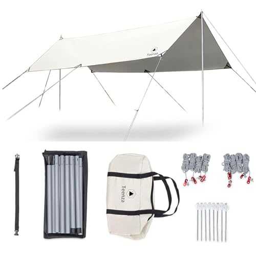 3m x 4m Camping Tarp,210D Oxford Hammock Rain Fly Tent Tarp,Waterproof Windproof Snowproof Camping Shelter For Camping Hiking Outdoor (Silvery), Ivory (7805)