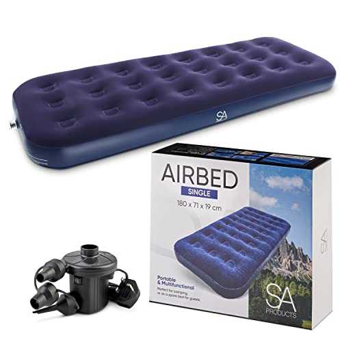 SA Products Blow Up Bed Single Airbed | Waterproof Inflatable Bed Single Air Bed Inflatable Mattress | Quick Inflatable Bed Air Mattress Single with AC Pump for Travel, Camping, and Outdoor Activities