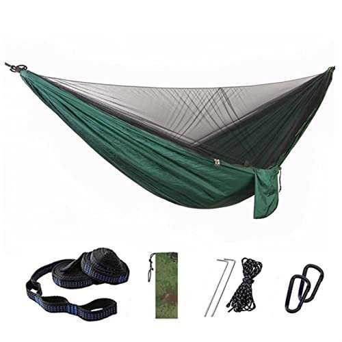 Portable Nylon Parachute Hammock with Bug Net Lightweight Hammock for Camping Backpacking and Travel Indoor/Outdoor Hammock for Survival Dark Green