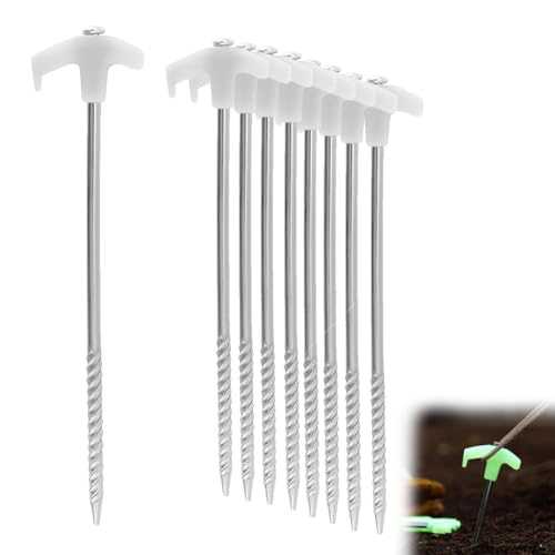 Tent Pegs, 8 Pieces Fluorescent Tent Pegs Metal Heavy Duty 25cm Steel Screw in Tent Pegs for Hard Ground Pegs Robust for Camping Outdoor Use
