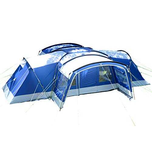 Skandika Nimbus Family Group Hybrid Design Family Tunnel Tent, 3 Sleeping Rooms, Moveable Front Wall, 200 cm Peak Height,12-Person/Large