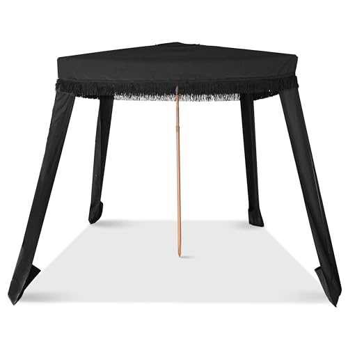 Beach Cabana with Fringe - 6x6 Ft. Boho Beach Canopy Umbrella Tent, Portable Umbrellas for Sand with Carry Bag & Sandbag Pockets, Instant Sun Shade Canopy Tent for Beaches & Backyards