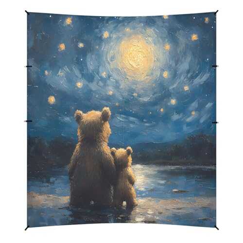Camping Sun Shelters Bears Looking Up Starry Sky Beach Canopy 126 * 110.2in