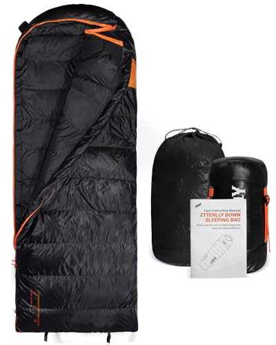 ZTTENLLY Down Sleeping Bag for Adults - Lightweight and Compact for Backpacking, Camping and Hiking - 550/600 FP, 0/20/30 Degree and 4-Season Sleeping Bag for Cold Weather