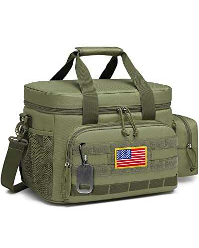 Cooler Bag, Tacticism 30 Cans Leakproof Insulated Lunch Bag, Portable Soft Cooler Tactical Lunch Box Tote with MOLLE Bag for Camping Fishing Beach Picnic Work, Army Green