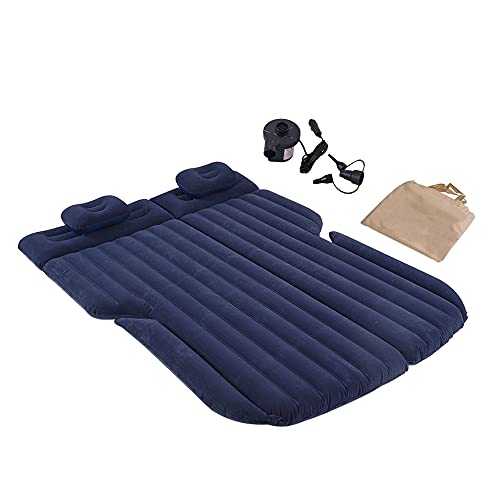 SUV Air Mattress, Thickened Car Bed Inflatable Car Mattress, Portable Inflatable Bed for Car with Electric Air Pump, Flocking Surface Camping Mattress (blue)