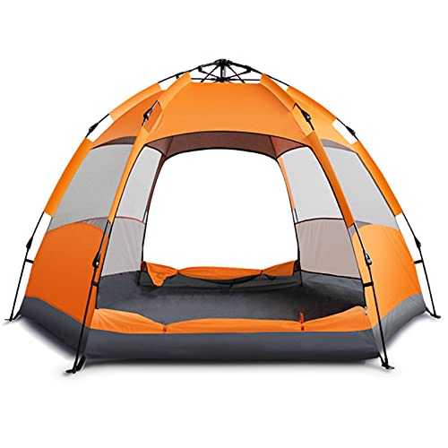 Automatic Pop Up Camping Tent,Portable Instant Lightweight Family Blackout Tent with Canopy Porch,Windproof Waterproof Hexagon Dome Tent for Outdoor,Garden, Hiking,Beach (Orange 5 Persons)