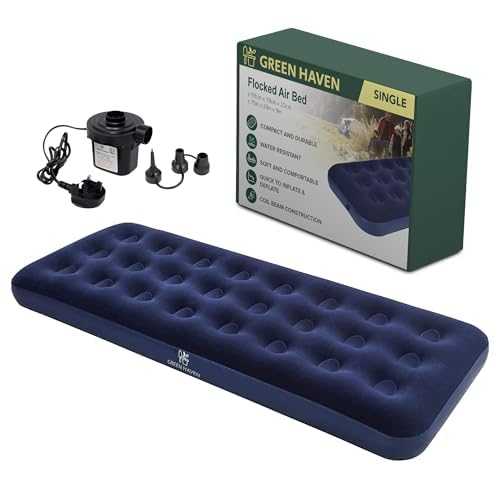 Green Haven Single Blow Up Camping Bed with AC Electric Air Pump (191 x 73 x 22 cm) - Waterproof Inflatable Single Airbed Mattress | Quick Inflate Camping Mattress Ideal for Camping & Guest Use