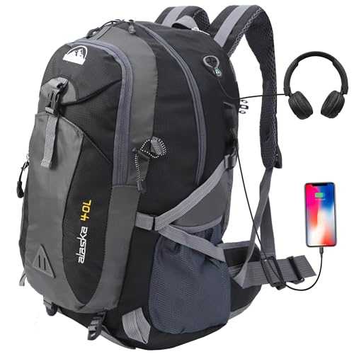 Duntolley 40L Hiking Backpack, Hiking Rucksack Durable Waterproof Travel Bag Outdoor Sports Camping Cycling Skiing Daypack Climbing Trekking Mountaineering Gifts for Men Women, Black