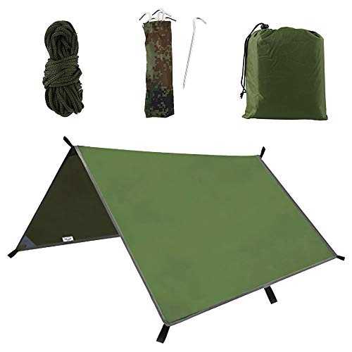 Muross Tent Tarp, X 3m Hammock Rainfly Waterproof Tarpaulin Portable Lightweight Windproof Snowproof Shelter for Backpacking Hiking Camping Picnic Beach Blanket, Polyester, Green, 3 x 3 metres