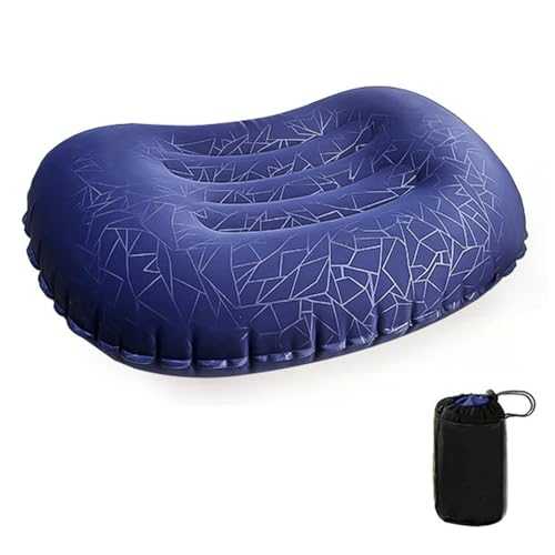 Ultralight Camping Pillow in Deep Blue, Comfortable and Compact Crescent-Shaped Inflatable Pillows, Blow Up Travel Pillow with Portable Waterproof Cover, Compressible Cushion for Camping and Travel.