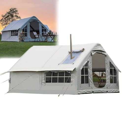 Inflatable Glamping Tent with Pump, Easy Setup Waterproof Outdoor Oxford Tents, Extra Large Inflatable Tent 10m² with Stove Jack & Pump,Air Blow Up Tent Cabin 385x260x200cm