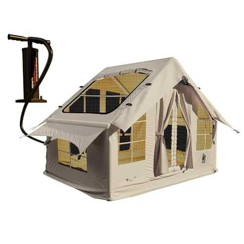 Inflatable Camping Tent with Pump, Easy Setup 4 Season Air Waterproof Outdoor Oxford Tents, Glamping Tents，Outdoor Blow Up Tent, Luxury Cabin Tent with Mesh Windows & Doors(Size:4-6)
