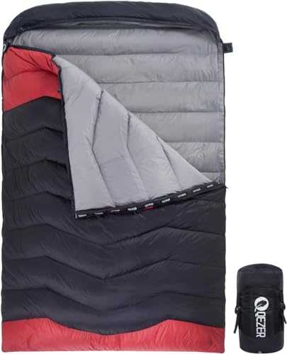 QEZER Double Sleeping Bag for Adults, Lightweight Down Sleeping Bags for 2 persons 3~4 Season Camping, Hiking,Backpacking Outdoor